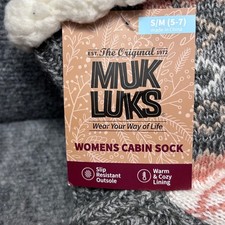 Muk Luks Womens Cabin Socks Grey Peach Fair Isle Knit Slipper Socks S/M 5-7 NEW