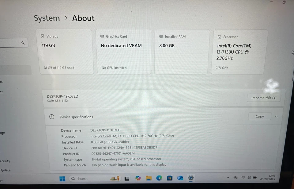 Acer Swift 3 SF314-52-30QS 14" Laptop SSD/8GB 1080P Windows 11 -Read description - Image 2 of 4