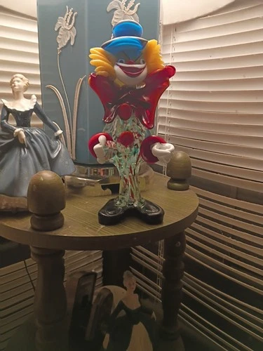 Venetian Murano Hand Blown Art Glass Circus Clown Figurine Sculpture, Italy