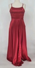 My Michelle Red Satin Formal Dress Size 7 Long Spaghetti Strap Evening Prom Gown
