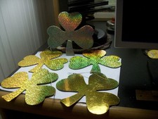 Set 5 St. Patrick's Day shiny iridescent card stock shamrock decorations 5 1/2"