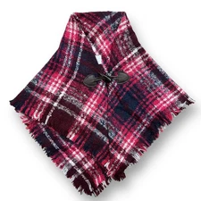 Toddler Girls Sweater Size 2-3 Years Pink and Navy Plaid Knit Button Close Shawl