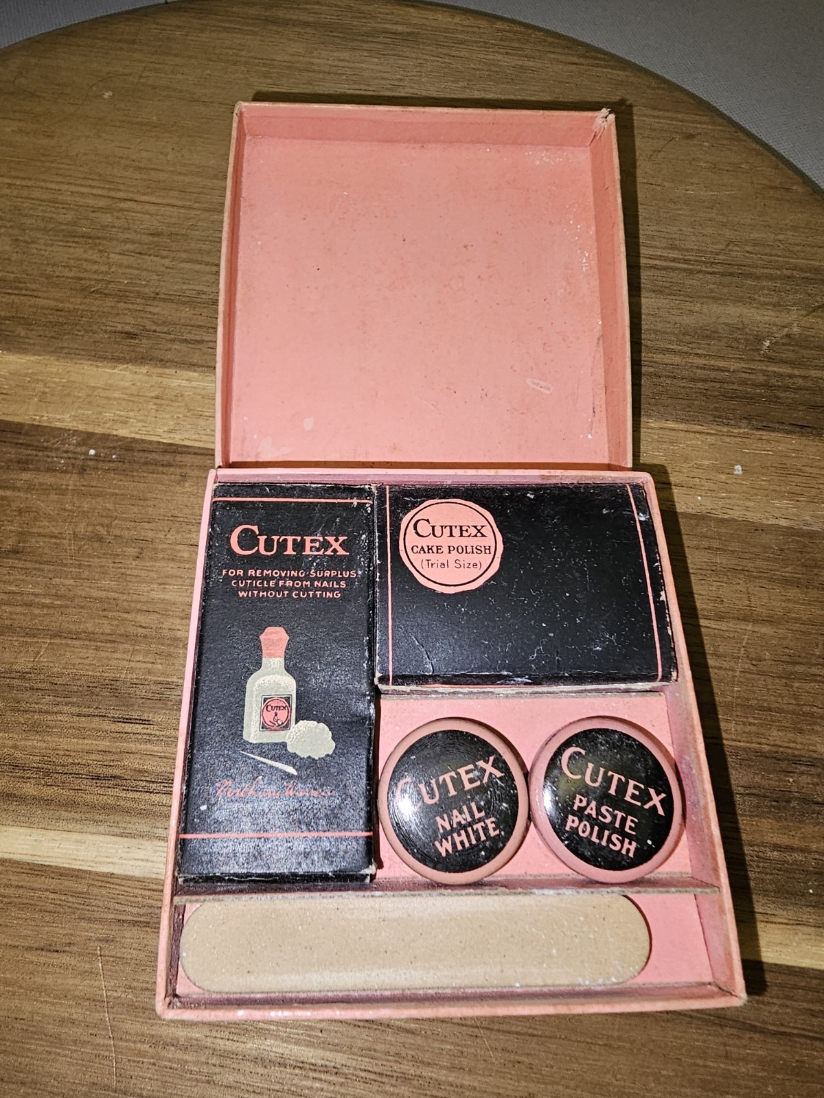 Vintage Cutex Nail Caddy Set Cuticle Paste Polish Vanity Set Pink And Black Box
