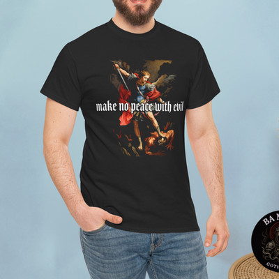 Archangel Michael Holy Warrior Shirt Make No Peace With Evil Black Tees