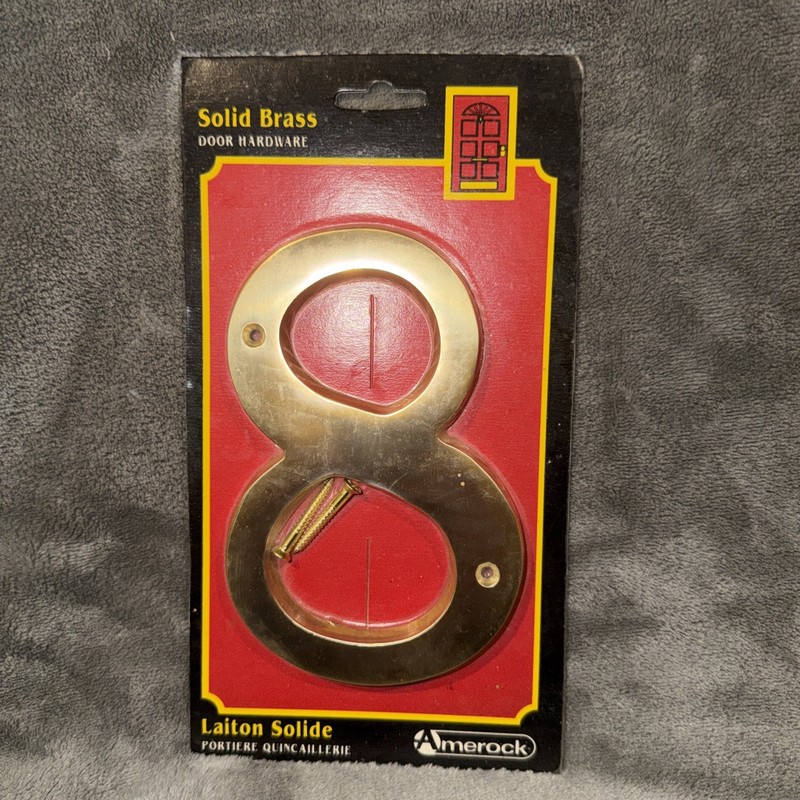 Amerock House Address Number 8 Solid Brass 6” Door Hardware New in OG Packaging 