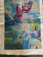 Cloth Wall Art Mixed Medias Tie Dyed, Sewing, Collage Unframed 8x16 Original Art
