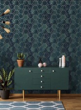 Holden Decor Metallic Honeycomb Wallpaper Teal Gold 91281