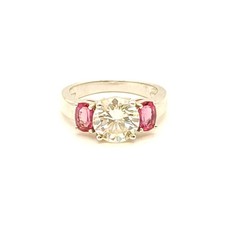 Sterling Silver Clear  Pink Three Stone Ring Size: 8