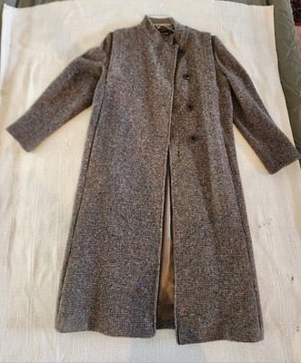 Vintage Larry Levine Women's Overcoat Button Silk Lined Brown Multicolor Long