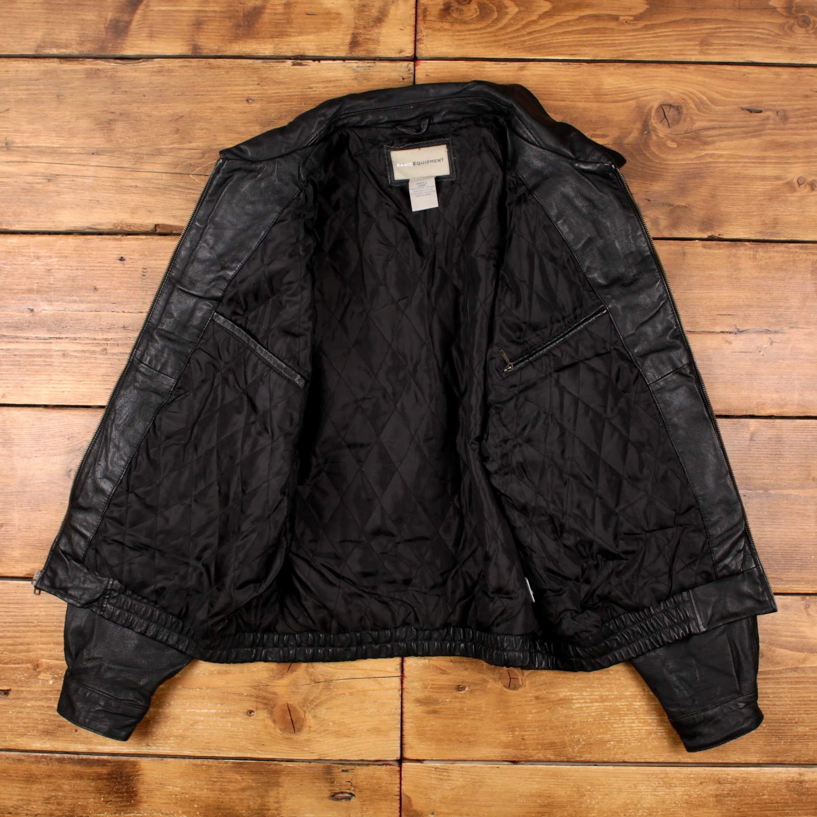 Vintage Basic Editions Leather Jacket L Bomber Bl… - image 4