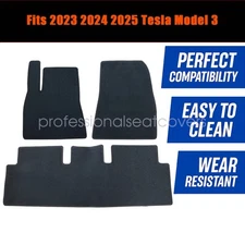 Full Set Front & Rear Floor Mats Carpet For 2023-2025 Tesla Model 3 Black New