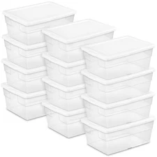 Sterilite 16 Quart Stacking Storage Box Container Tub with Lid, Clear (12 Pack)
