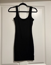 Black Ribbed Bodycon Mini Dress Sleeveless Scoop Neck  S