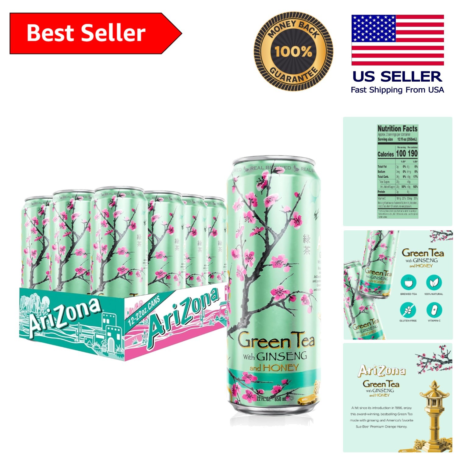 With Ginseng & Honey - 264 Fl Oz (12 Cans)
