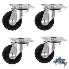 4 Pack 1" Swivel Caster Wheels Rubber Base with Top Plate & Bearing,Small Cas...
