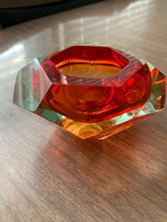 VTG MCM Flavio Poli Murano Faceted Geode Art Glass Diamond Sommerso RED Italian