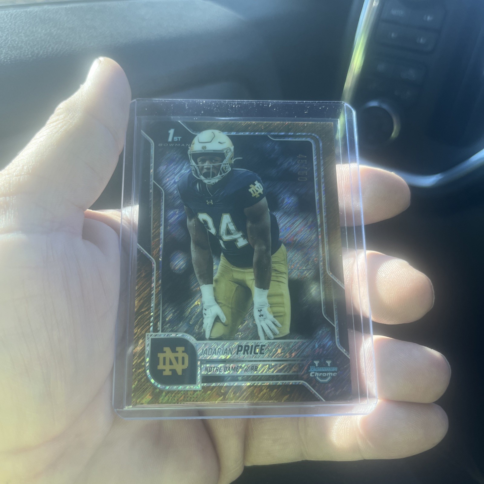 2025 Bowman Chrome University Jadarian Price Gold Shimmer 45/50 Notre Dame 1st