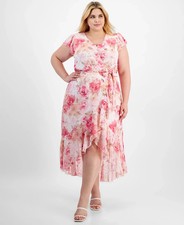 City Studios Plus Size Floral-Print Wrap Dr Ivoryfuschia 2X