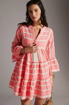 NWT Devotion Twins Ella Tunic in Neon Pink Off-White A-line Tiered Mini Dress MP