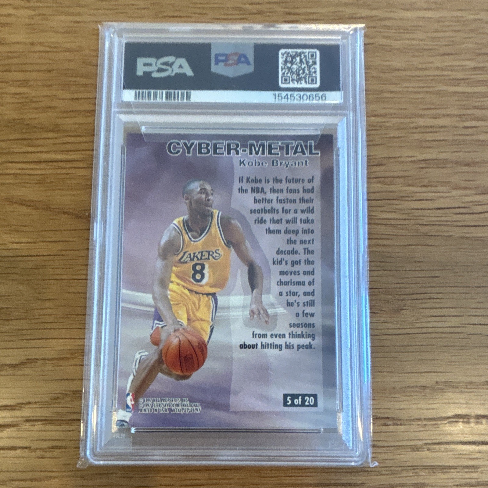 1996 Metal Kobe Bryant Cyber-Metal #5 PSA 7 Los Angeles Lakers view 2