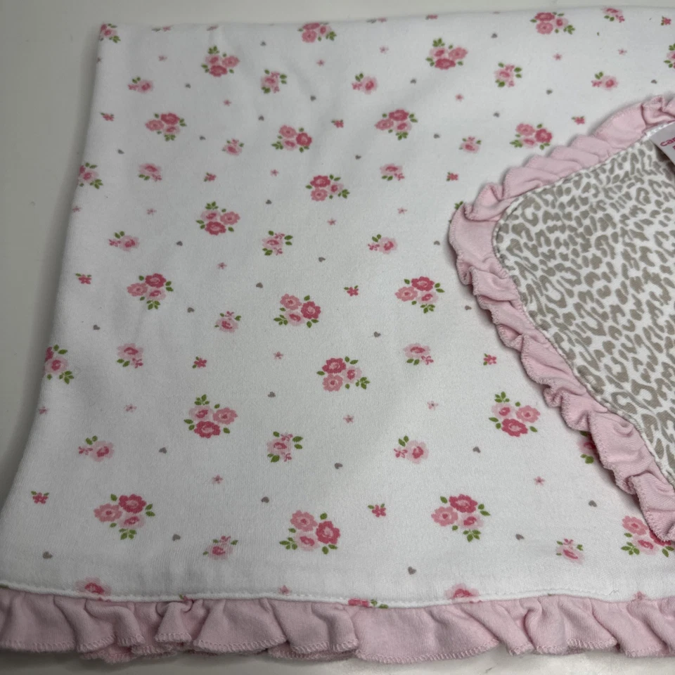 CARTERS Manta Receptora Bebé Rosa Floral Estampado Leopardo Volantes Borde 100% Algodón Foto 3 de 4