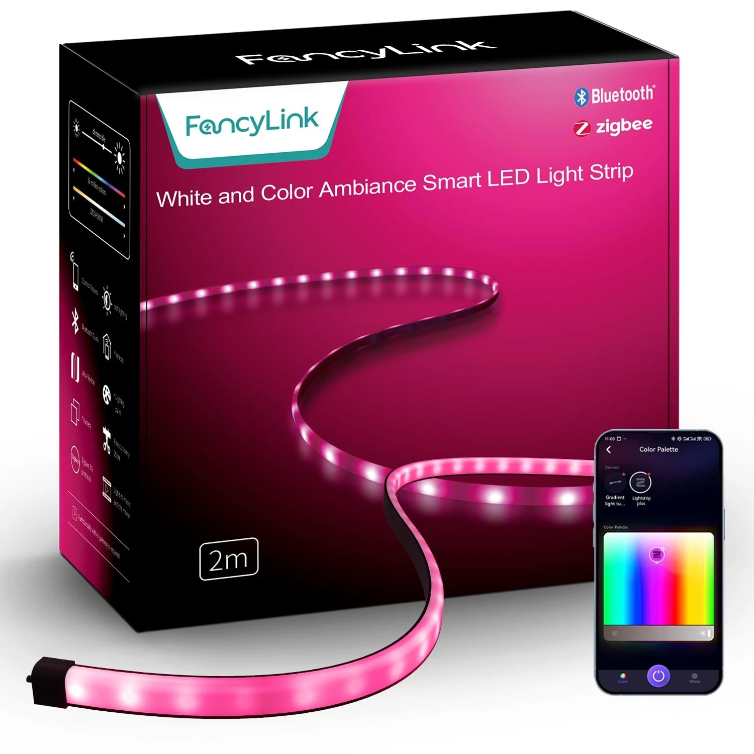 Fancylink Zigbee3.0 RGBCW Smart LED Strip 1m/3ft-expansion, 1m/3ft-expansion