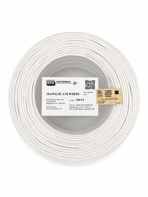 MG Electronics 18AWG/2C CM White 500ft