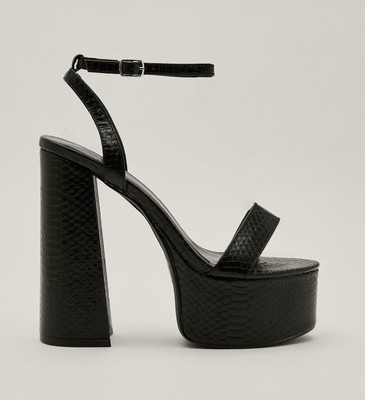 Z_Code_Z, TRENDY Black faux snake 6.25'' block heel platform sandals, SZ 9