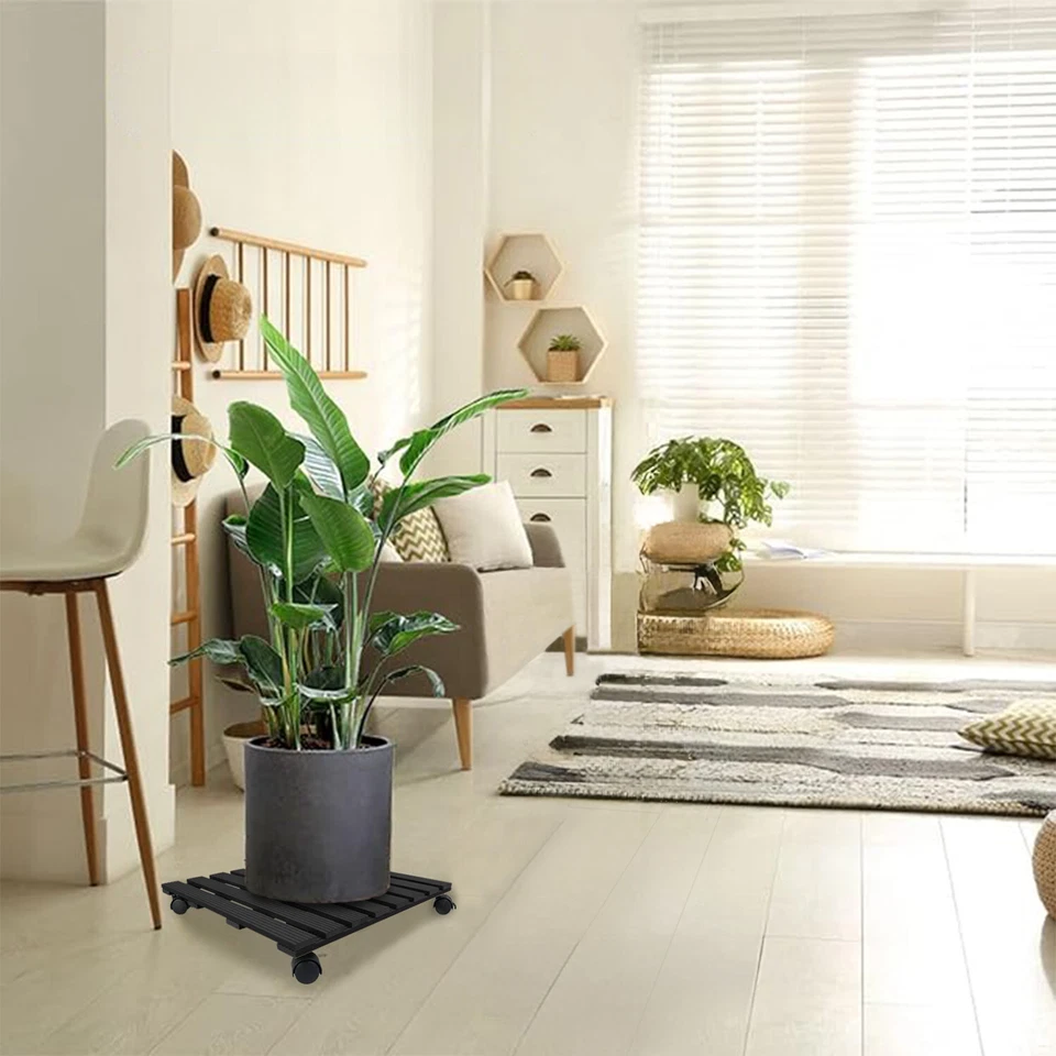 20英寸方形木辊种植器收纳盒果木板条轮植物盆栽罐 — 第 3/4 张图片