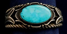 NAVAJO ALFRED JOE STERLING Stamped TURQUOISE Cab Twisted Wire BRACELET Estate