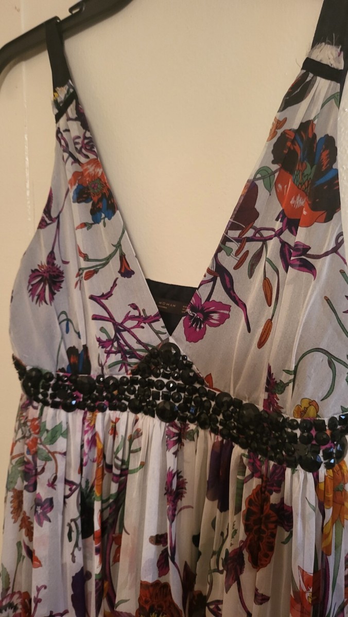 zara empire waist dress Zara Empire beads Waist Flowy Slik Dress multicolor size S