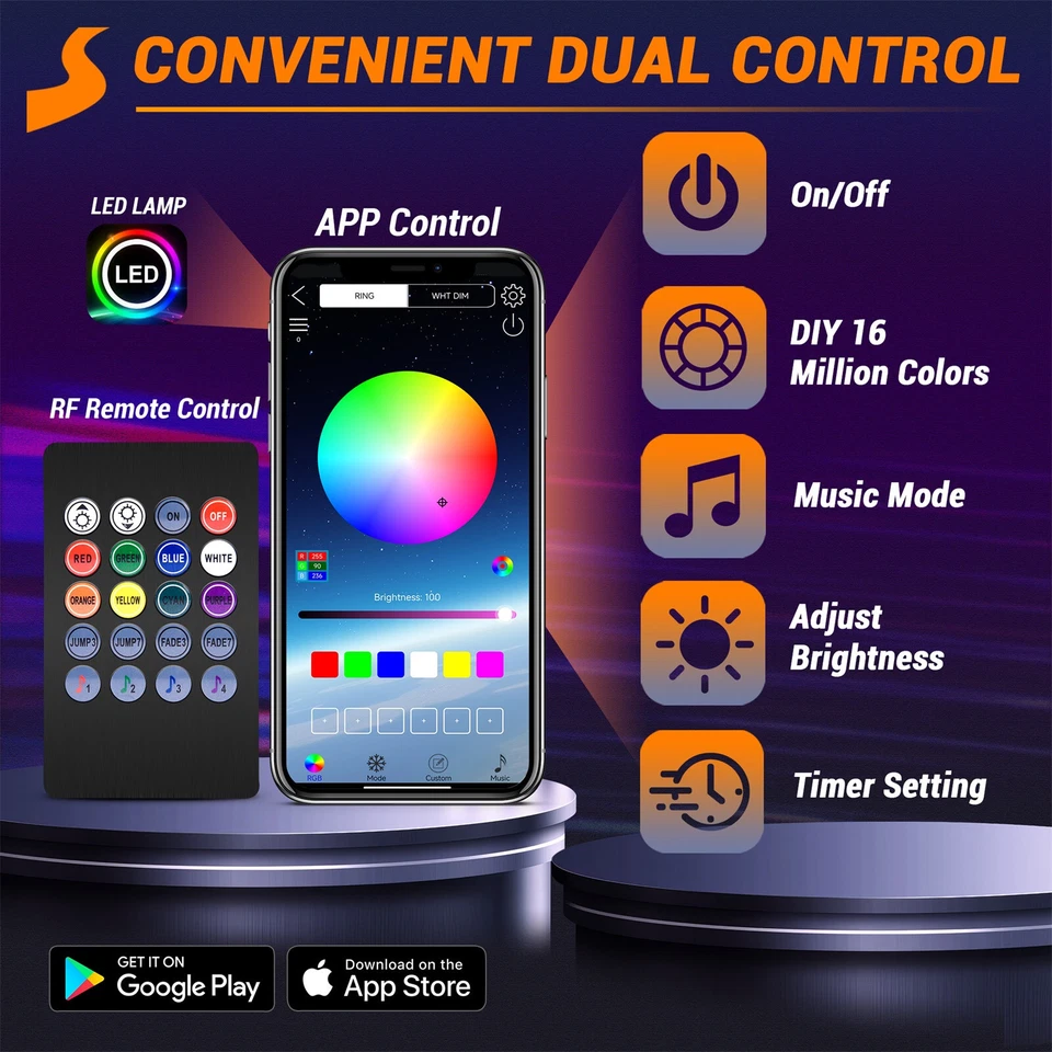 RGB 8LED Car Interior Light Strip Ambient Guide Decor Atmosphere Light 10M W/APP - Image 3 of 4