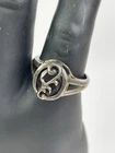 Sterling Silver 925Scroll Dark Stone Statement Ring Signed ES Thailand Sz 9-3/4