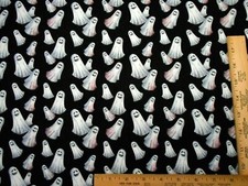 Halloween Quilt Fabric By The Yard Happy Smiling Ghosts on Black Cotton C