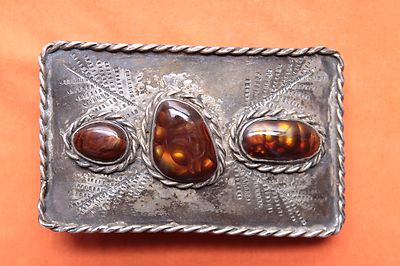 Vintage Belt Buckle Natural Polished Fire Agate Stone on Center Vintage Belt Buckle Natural Polished Fire Agate Stone on Center main image 4
