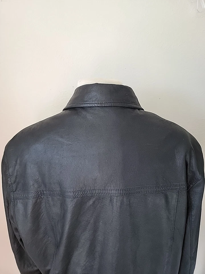 Casaco de couro Remy feminino 38 grande preto amanteigado macio pele de cordeiro zíper completo casual - Imagem 4 de 4