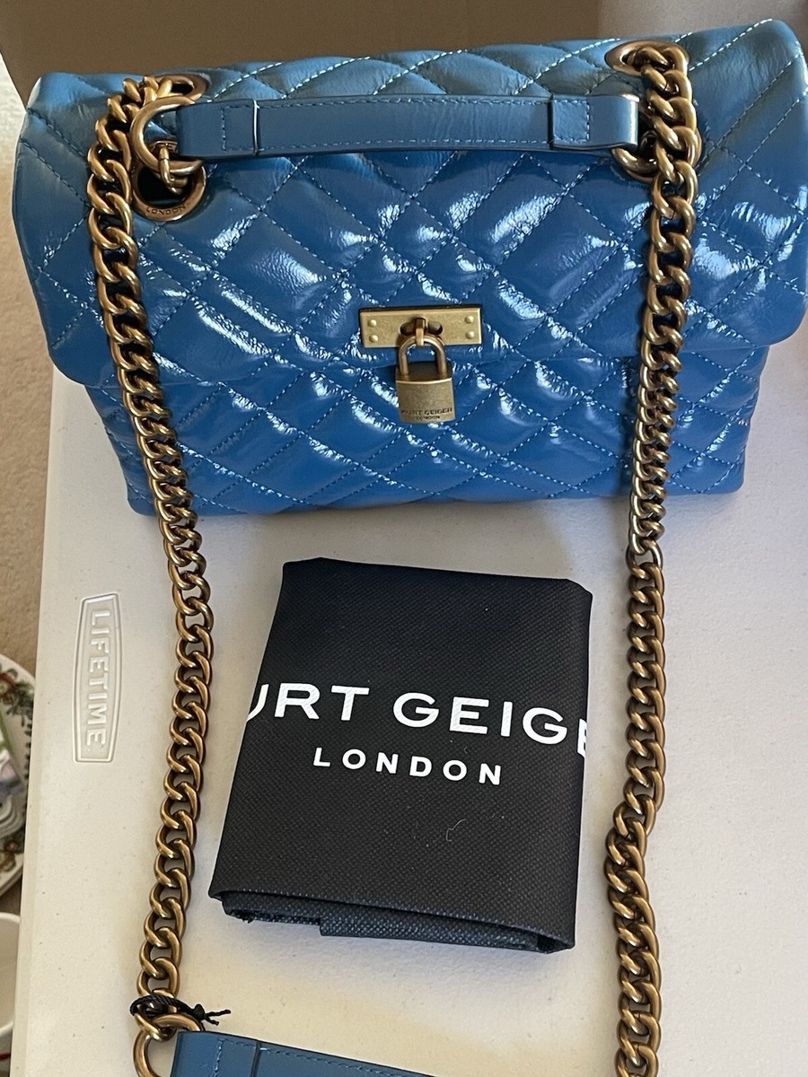 KURT GEIGER LONDON LEATHER BRIXTON LOCK BAG PULL THROUGH CHAIN IN