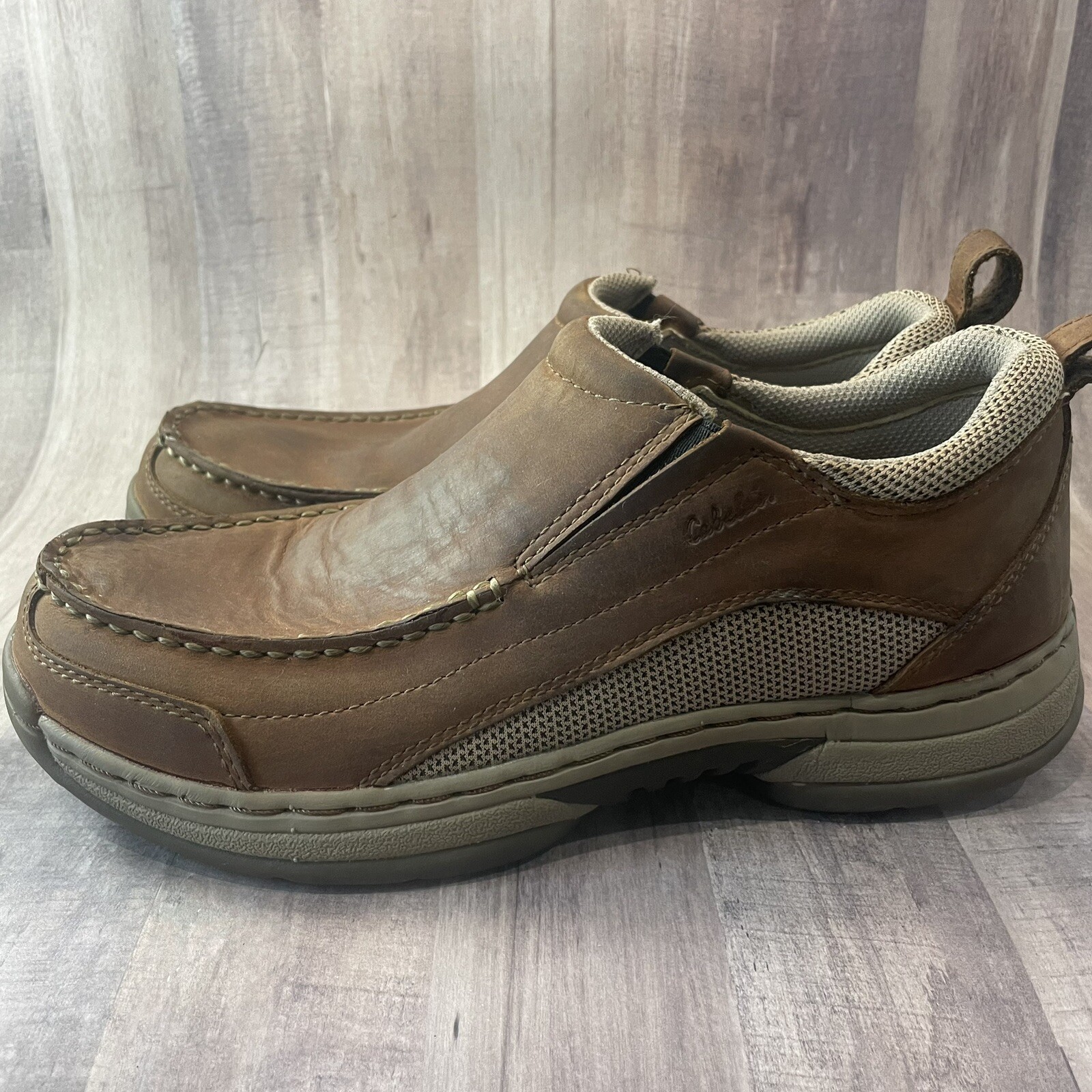 Cabelas Men's Boat Shoes Brown Moc Toe Leather Loafer… Gem