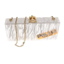 Edie Parker NWT Paid Thank You Clutch Bag w/ Chain Strap in Off-White/Light Gray