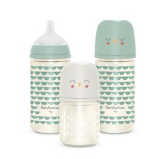 Glass Bottle with Silicone Nipple, Colic Proof Baby Bottle, 3-Pack, Mint/Beige