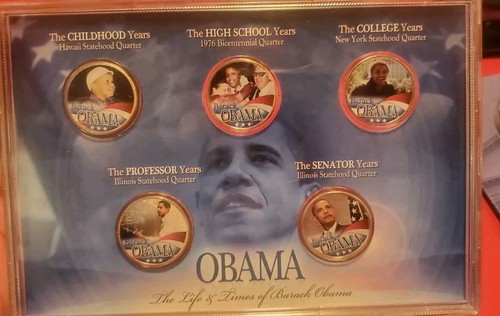 NEW Lot of 13 Life Times Barack Obama 24K Gold 5 Coins Set 3 Pendants Earrings - Picture 3 of 18