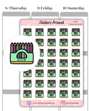 Coloured Pencils Icon Planner Sticker, Art Planner Stickers, Calendar Sticker