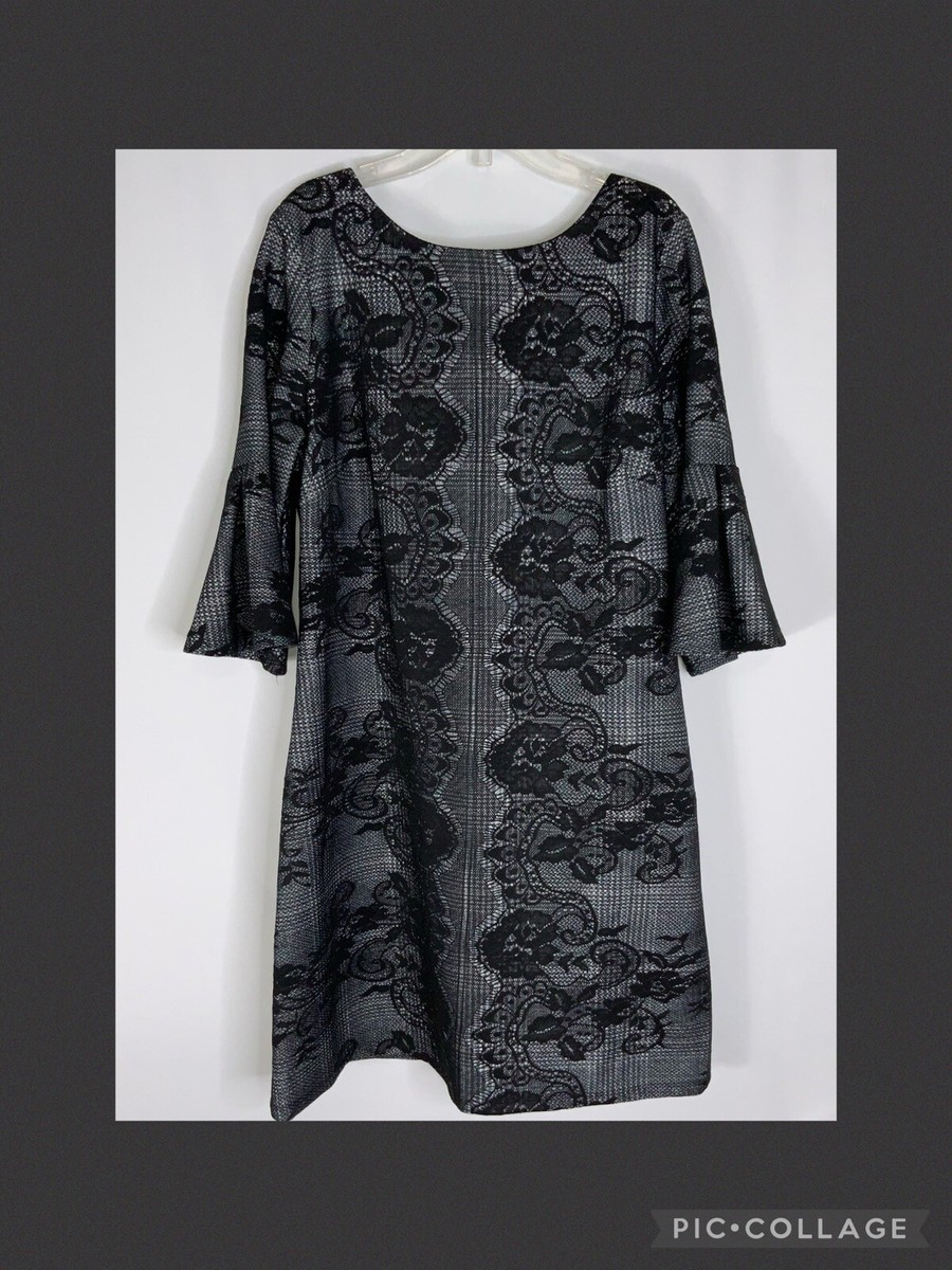 Gabby Skye Black Lace Dress With Bell Sleeves Career Casual Work 14