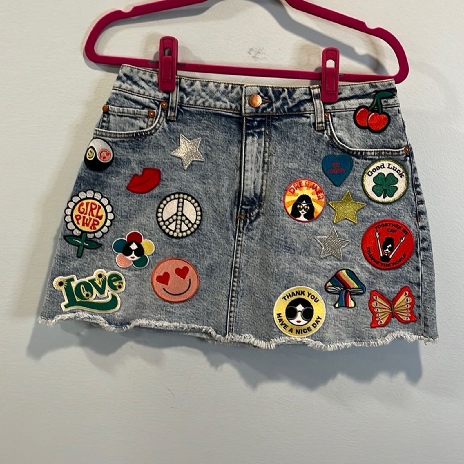 Alice + Olivia good high rise patch A-line denim skirt 29 image 4