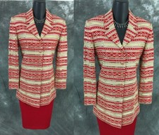 STUNNING St John couture knit red gold embellished jacket skirt suit size 2 4