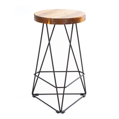 Plant stand natural wood and metal, flower holder pedestal indoor shelf