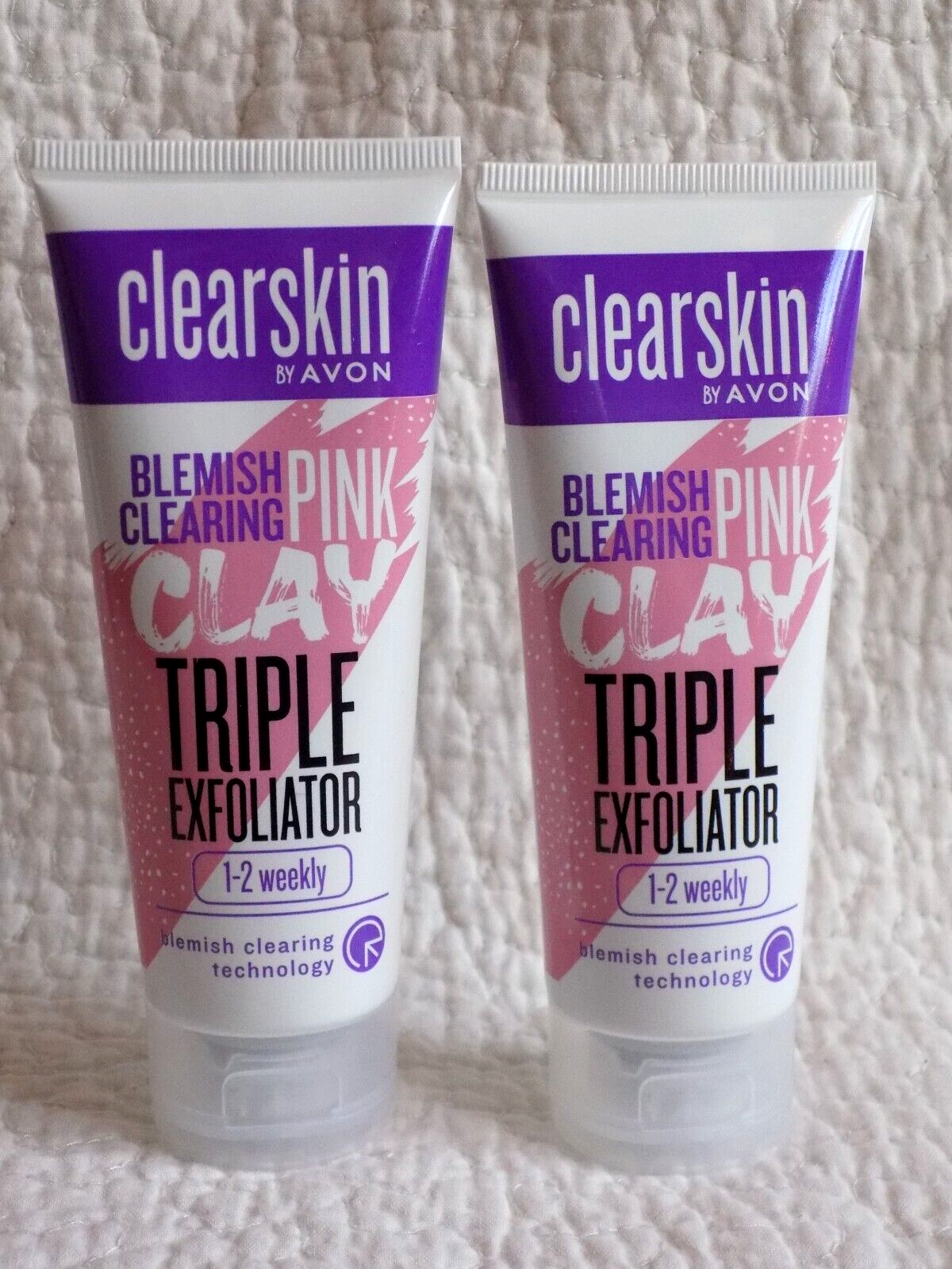 AVON 2 x CLEARSKIN BLEMISH CLEARING ~ PINK CLAY FACIAL EXFOLIATORS ~ 75ml each