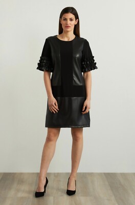 joseph ribkoff leather dress Joseph Ribkoff Black Leatherette Dress Style 233044