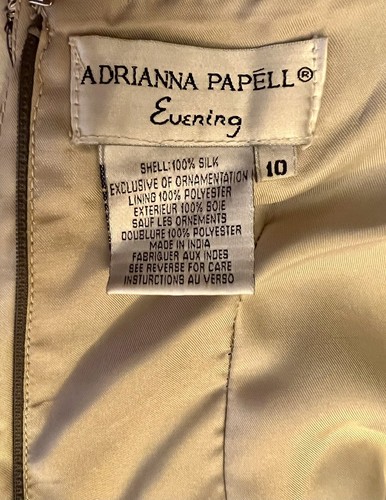 Adrianna Papell Evening Size 10 Long Beaded Dress Gown Paisley Design Taupe Grey - Picture 10 of 22