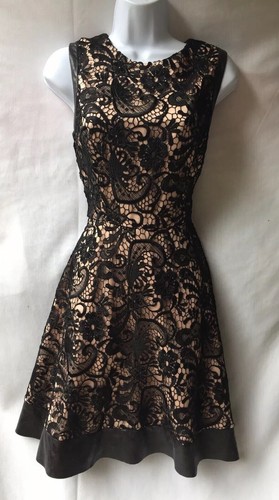 Flare LACE DRESS SIZE 8 $188 Black Nude 